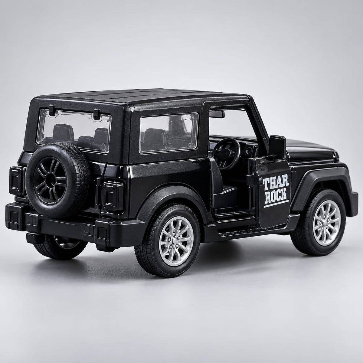 Black Thar Rock Jeep Toy Car with LED Lights, Sound Effect & Pull-Back Action